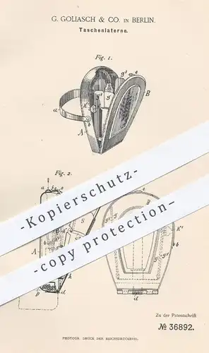 original Patent - G. Goliasch & Co. Berlin , 1885 , Taschenlaterne | Laterne , Laternen , Licht , Lampen , Taschenlampe