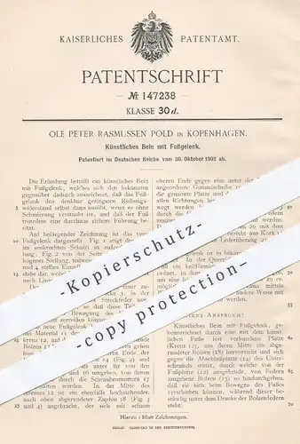 original Patent - Ole Peter Rasmussen Pold , Kopenhagen , 1902 , Künstliches Bein mit Fußgelenk | Prothese , Medizin !!!
