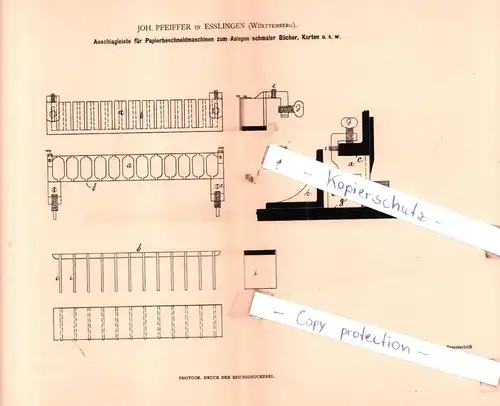 original Patent - Joh. Pfeiffer in Esslingen , Württemberg , 1882 , Buchbinderei !!!