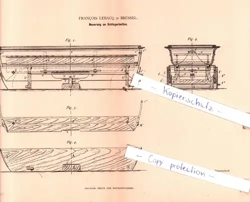 original Patent - Francois Lebaco in Brüssel , 1883 , Neuerung an Schlingerbetten !!!