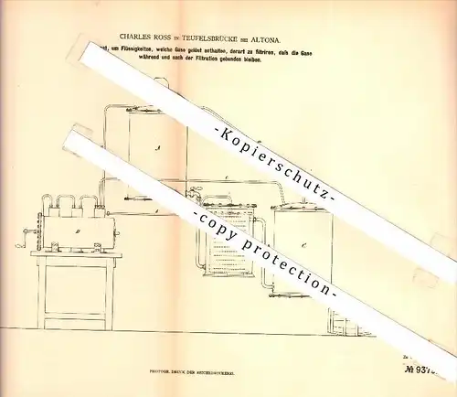 Original Patent - Charles Ross in Teufelsbrücke b. Altona / Hamburg , 1879 , Filterapparat für Gase !!!