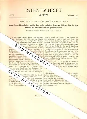 Original Patent - Charles Ross in Teufelsbrücke b. Altona / Hamburg , 1879 , Filterapparat für Gase !!!