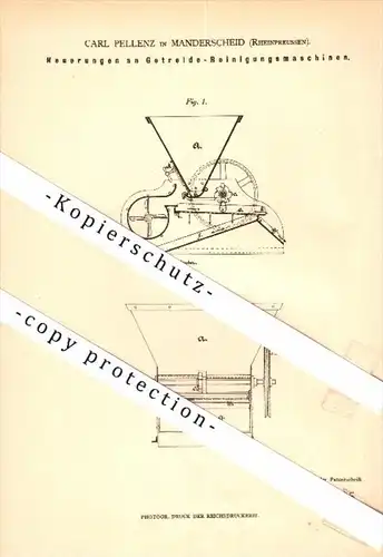 Original Patent - Carl Pellenz in Manderscheid , 1879 , Getreide - Reinigungsmaschine , Agrar , Bernkastel-Wittlich !!!