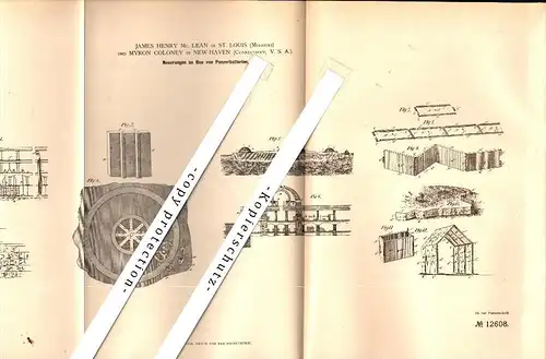 Original Patent - Bau von Panzerbatterien , Bunker , Stellung , Panzer , 1880 , J. Mc Lean und M. Coloney in St. Louis !