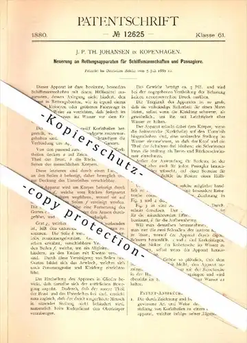 Original Patent - J.P. Johansen in Kopenhagen , 1880 , Rettungsapparat für Schiffsmannschaft , Schiffsrettung , DGzRS !!