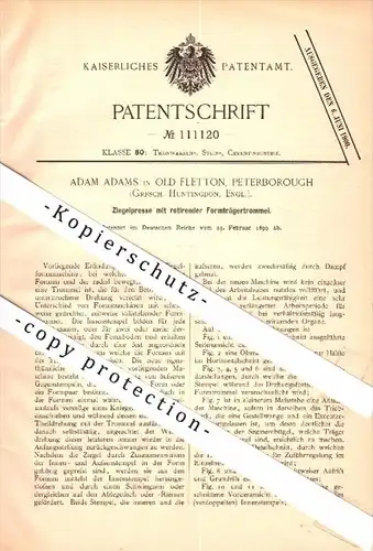 Original Patent - Adam Adams in Old Fletton Peterborough , Huntingdon , 1899 , brick press , roofing tiles !!!
