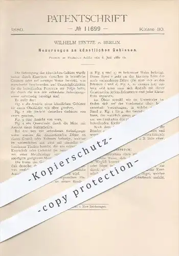 original Patent - Wilhelm Hintze , Berlin  1880 , künstliche Gebisse | Gebiss , Zahn , Zähne , Arzt , Zahnarzt , Medizin