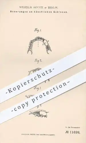 original Patent - Wilhelm Hintze , Berlin  1880 , künstliche Gebisse | Gebiss , Zahn , Zähne , Arzt , Zahnarzt , Medizin