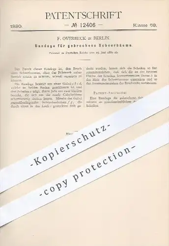 original Patent - F. Overbeck , Berlin , 1880 , Bandage für gebrochene Scheerbäume | Wagenbau , Scheerbaum !!!