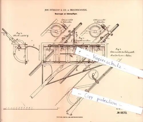 Original Patent  - Joh. Dürkoop & Co. in Braunschweig , 1879 , Neuerungen an Schneepflügen !!!