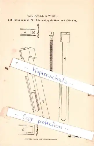 Original Patent  - Paul Knoll in Wesel , 1880 , Druckerei !!!