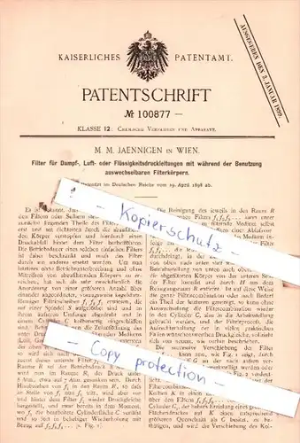 Original Patent  - M. M. Jaennigen in Wien , 1898 , Chemische Verfahren und Apparate !!!
