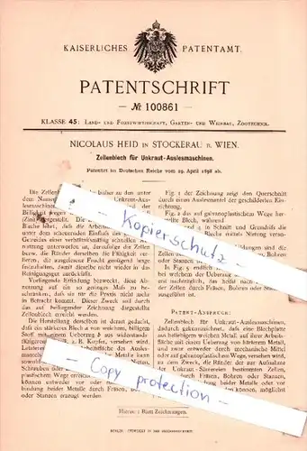 Original Patent  - N. Heid in Stockerau b. Wien , 1898 , Zellenblech für Unkraut-Auslesmaschinen !!!