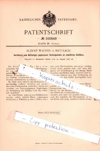 Original Patent  - Rudolf Wagner in Mettlach , 1897 , Giesserei !!!