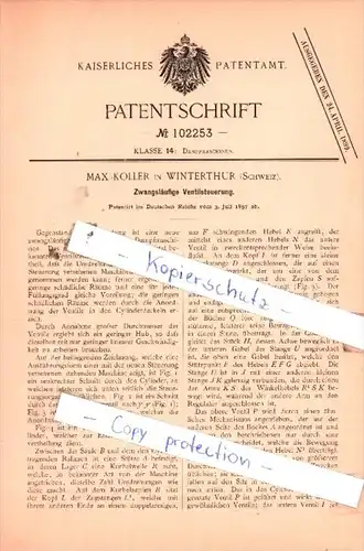 Original Patent  -  Max Koller in Winterthur , Schweiz , 1897 , Dampfmaschinen !!!