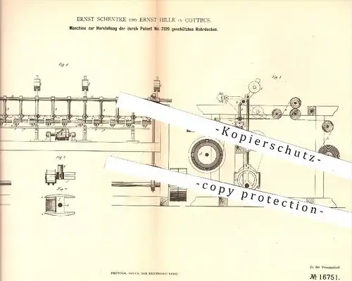 original Patent - Ernst Schentke , Ernst Hille , Cottbus , 1881 , Herstellung von Rohrdecken | Rohr , Weber , Weben !!