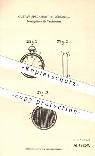 original Patent - G. Speckhart , Nürnberg 1881 , Schutzgehäuse für Taschenuhren | Taschenuhr , Uhr , Uhren , Uhrmacher !