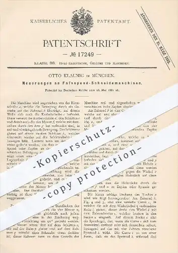 original Patent - Otto Klaunig , München , 1881 , Fassspund - Schneidemaschinen | Fass , Holzfass , Fässer , Holz !!!