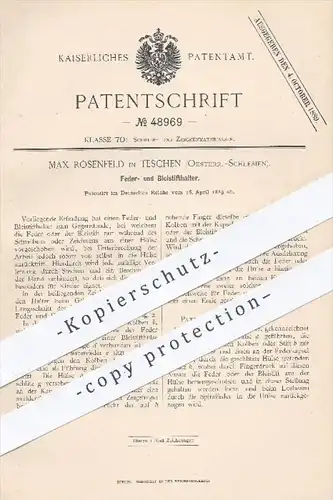 original Patent - Max Rosenfeld , Teschen , Österr. Schlesien , 1889 , Federhalter , Bleistift | Feder , Schreibfeder !
