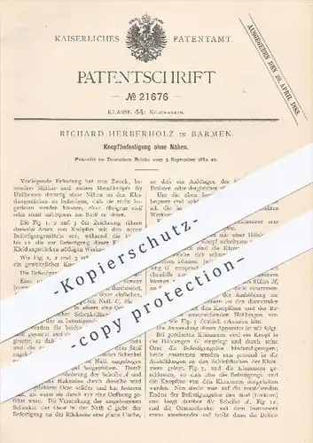 original Patent - R. Herberholz , Barmen , 1882 , Knopfbefestigung ohne Nähen | Knopf , Knöpfe , Militär - Uniformen !!!
