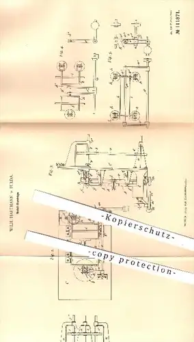 original Patent - W. Hartmann , Fulda , 1898 , Metall - Bandsäge | Kreissäge , Säge , Sägen , Sägemaschine , Sägeblatt !