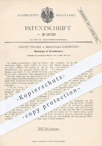 original Patent - August Fischer , Darmstadt Bessungen , 1881 , Kerzenlöscher | Kerze , Kerzen , Feuer , Kerzendocht !!!