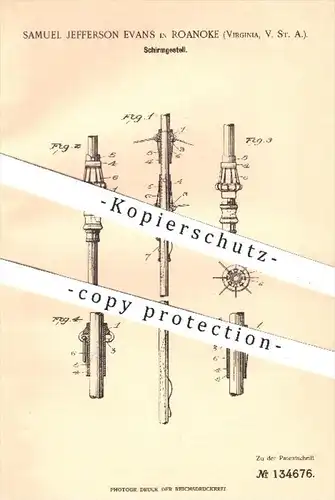 original Patent - Samuel Jefferson Evans , Roanoke Virginia USA 1902 , Schirmgestell | Regenschirm , Sonnenschirm Schirm