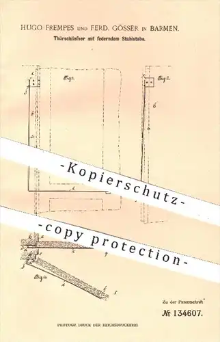 original Patent - H. Frempes , F. Gösser , Barmen , 1902 , Türschließer mit federndem Stahlstab | Tür , Türen , Schloss