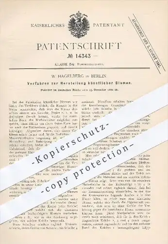 original Patent - W. Hagelberg , Berlin , 1880 , Herstellung künstlicher Blumen | Blumen , Kunstblumen , Papier !!!