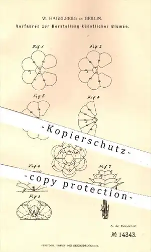 original Patent - W. Hagelberg , Berlin , 1880 , Herstellung künstlicher Blumen | Blumen , Kunstblumen , Papier !!!