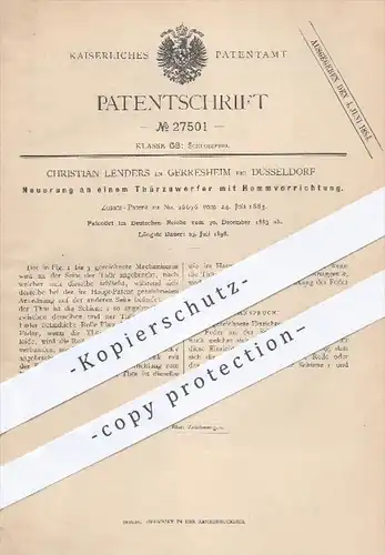 original Patent - Christian Lenders , Gerresheim / Düsseldorf , 1883 , Türzuwerfer mit Hemmvorrichtung | Tür , Türen !