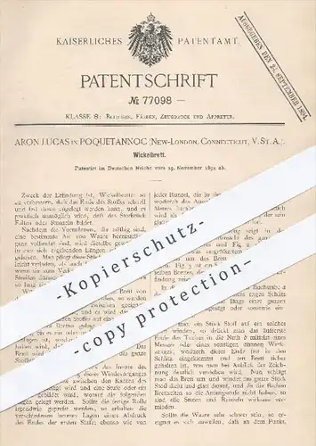 original Patent - Aron Lucas , Poquetannoc , New London , Connecticut , USA , 1893 , Wickelbrett | Stoff , Stoffe !!!