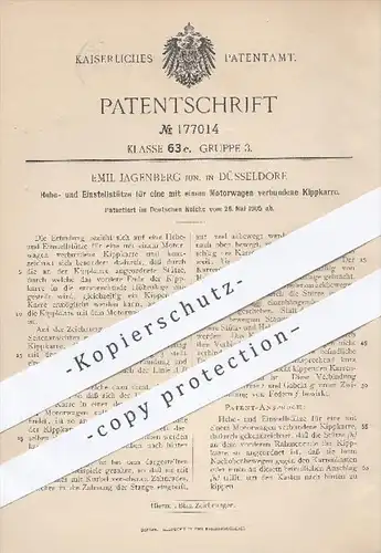 original Patent - Emil Jagenberg , Düsseldorf , 1905 , Hebe- u. Einstellstütze für eine Kippkarre mit Motorwagen | Motor