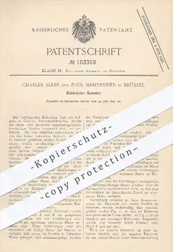 original Patent - Charles Alker , P. Mennessier , Brüssel , 1897 , Elektrischer Sammler | Elektroden , Strom , Elektrik