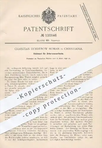 original Patent - C. Horrebow Homan , Christiania 1898 , Hohlmast für Unterwasserboot | U-Boot , Torpedo - Boot , Schiff