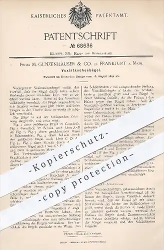 original Patent - M. Gunzenhäuser & Co. , Frankfurt / Main , 1892 , Vexiertaschenbügel | Taschen - Bügel , Riegel !!