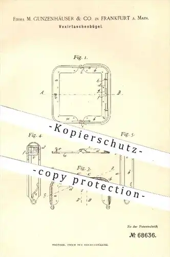 original Patent - M. Gunzenhäuser & Co. , Frankfurt / Main , 1892 , Vexiertaschenbügel | Taschen - Bügel , Riegel !!