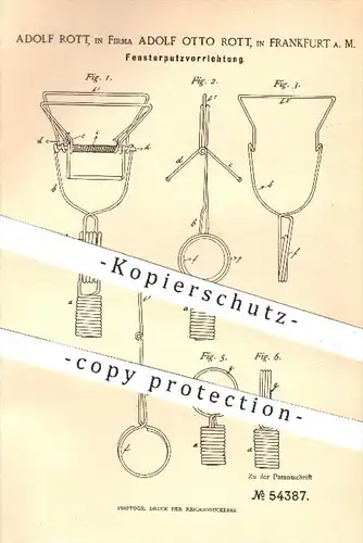 original Patent - Adolf Rott , Adolf Otto Rott , Frankfurt / Main , 1890 , Vorrichtung zum Fenster putzen | Reinigung !!