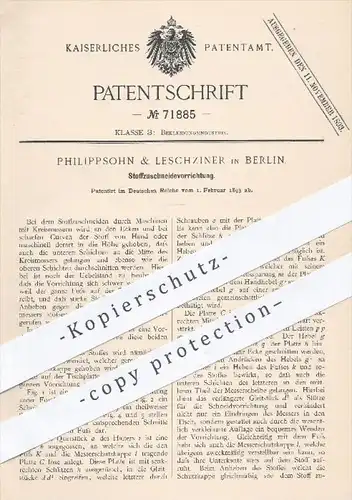 original Patent - Philippsohn & Leschziner , Berlin , 1893 , Stoffzuschneidevorrichtung | Schneider , Schneiderei , Mode