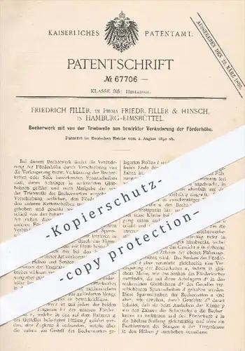 original Patent - Friedr. Filler & Hinsch , Hamburg Eimsbüttel , 1892 , Becherwerk | Hebewerk , Hebezeuge , Förderwerk !