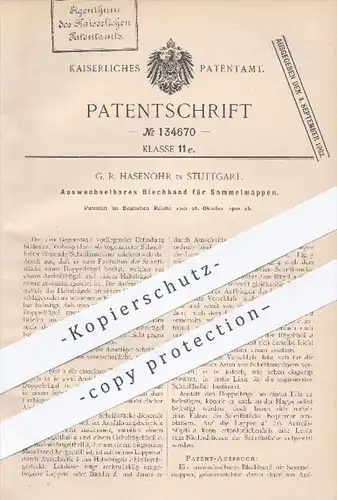 original Patent - G. R. Hasenohr in Stuttgart , 1900 , Auswechselbares Blechband für Sammelmappen | Mappe , Buchbinder