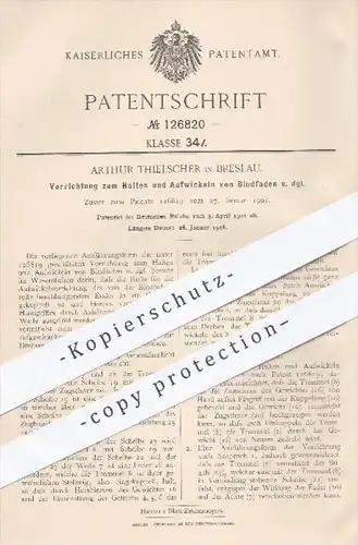 original Patent - Arthur Thielscher in Breslau , 1901 , Vorrichtung zum Halten u. Aufwickeln von Bindfaden | Faden !!!