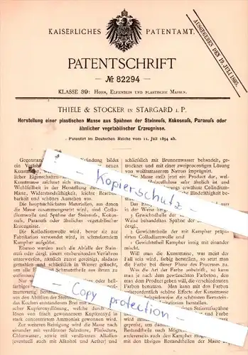 Original Patent  - Thiele & Stocker in Stargard i. P. , 1894 , Horn, Elfenbein und plastische Massen !!!