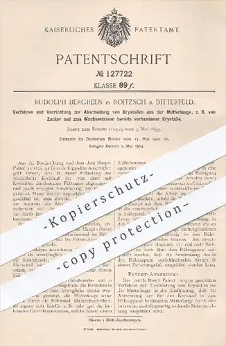 original Patent - R. Bergreen , Roitzsch / Bitterfeld , 1901 , Abscheidung der Kristalle aus der Mutterlauge | Zucker !!