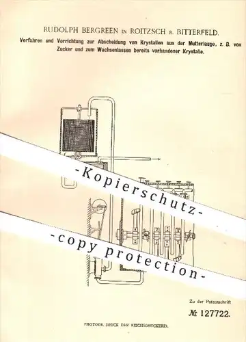 original Patent - R. Bergreen , Roitzsch / Bitterfeld , 1901 , Abscheidung der Kristalle aus der Mutterlauge | Zucker !!