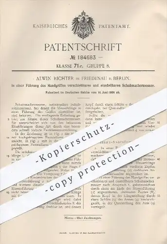 original Patent - Alwin Richter , Berlin Friedenau , 1906 , Schuhmachermesser | Schuster , Messer , Schuhe , Schuhwerk !