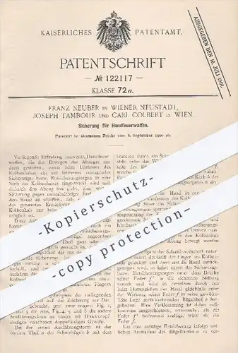 original Patent - F. Neuber , J. Tambour , C. Colbert , Wien , 1900 , Sicherung für Handfeuerwaffen | Waffe , Waffen !!!