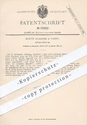 original Patent - Martin Schäffer in Kassel , 1883 , Ofenschirm | Ofen , Öfen , Schirm , Haushalt , Holz , Eisen !!!