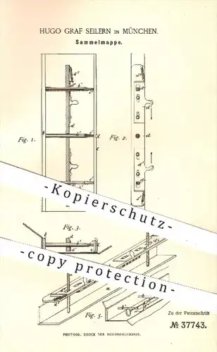 original Patent - Hugo Graf Seilerin , München , 1886 , Sammelmappen | Mappe , Mappen , Papierpappen , Buchbinderei !!!