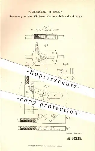 original Patent - F. Isserstedt , Berlin  1880 , Whitworth'sche Schraubenkluppe | Metall , Metallbearbeitung , Whitworth